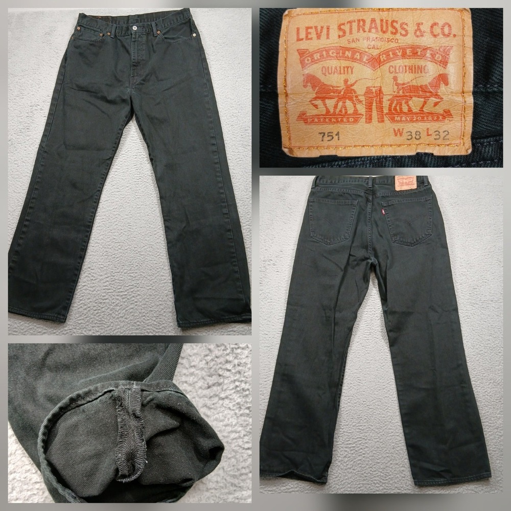 Levi's 751 Jeans Men's 38x32 Black Straight Leg Denim Pants